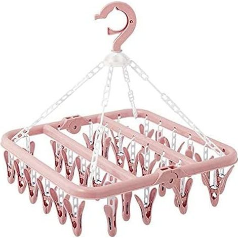 Cintre à linge pliable avec 32 pinces, coupe-vent, idéal pour vêtements de bébé, chaussettes, soutiens-gorge, sous-vêtements et serviettes. (1/5)