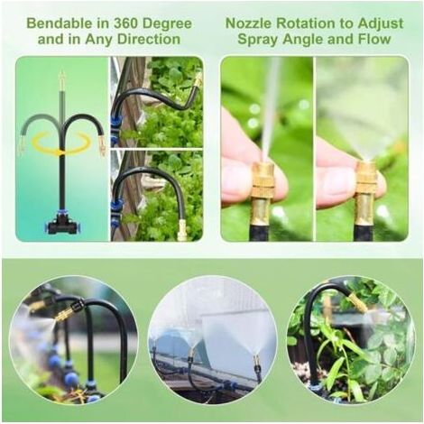 Kit d’Irrigation système de brumisation 15m avec 10 Buses de Brume avec Joint en T, système de Refroidissement extérieur par Brume, brumisateur pour terrasse, Jardin (1/5)