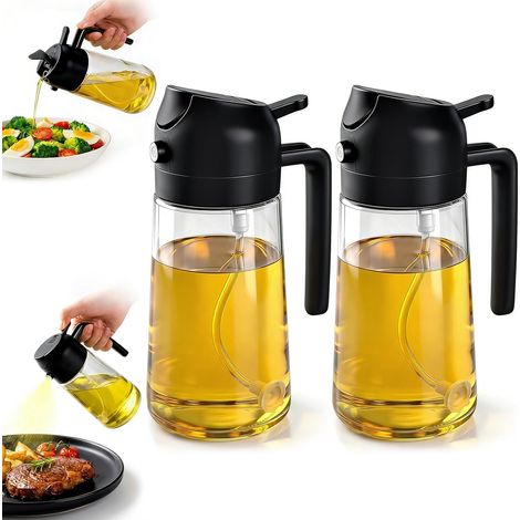 Pulvérisateur d'huile 2 en 1 pour huile alimentaire, 470 ml, vaporisateur d'huile de qualité supérieure, pour friteuse à air chaud, noir et noir,2pcs (1/5)