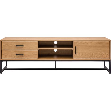 Mueble TV con acabado de roble claro y metal negro 160 cm LOVATO