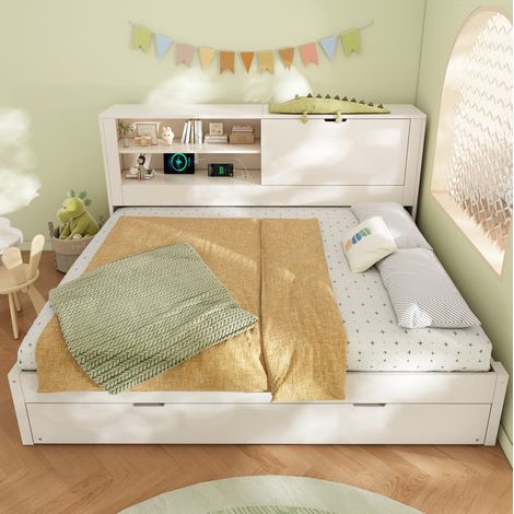 Cama dormitorio con nido y almacenaje integrado blanca OKMYHOME (1/5)