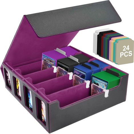 boîtes de Rangement pour Cartes à Collectionner, Deck Box pour Cartes Magic The Gathering, Cartes à Collectionner Boîte 3000+ Cartes Simples, Game Card Deck Case Box(Noir et Violet) (1/5)