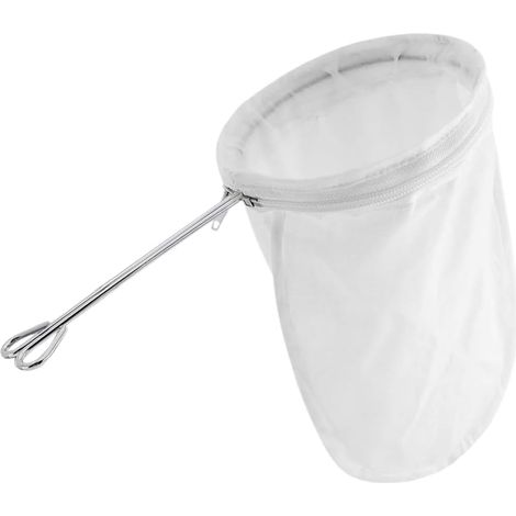 Sacs Filtres à Mailles Fines avec Poignée en Acier Inoxydable, Blanc Alimentaire Filtre avec Support Sac et Filtre Lavable, Étamine Alimentaire pour Jus Café Thé, Set de Passoire de Cuisine (1/5)
