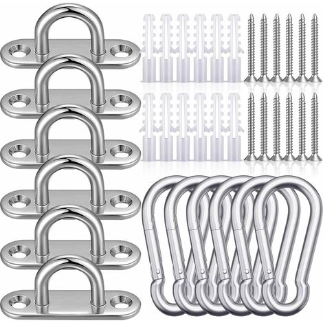6 Pièces Plaque à œillets, Acier inoxydable, Mousqueton, Vis, Pour hamac, Bateau (1/5)