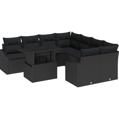 Maison Exclusive - Set Divano da Giardino con cuscino 9 pcs Nero polyrattan