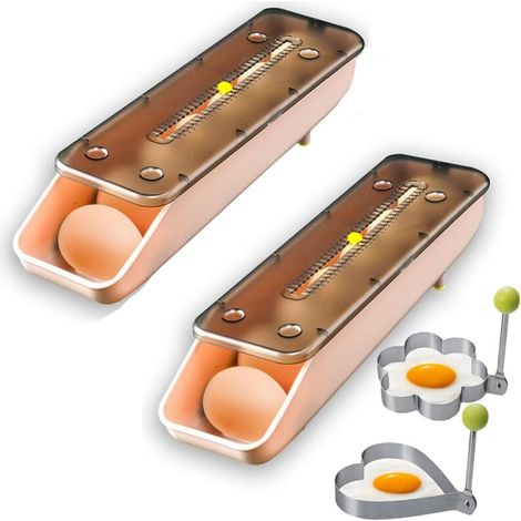 conteneur d'oeufs pour réfrigérateur, conteneur de stockage d'oeufs à rouleaux automatiques pour réfrigérateur à oeufs de grande capacité, boîte de stockage d'oeufs (rose, paquet de 2) (1/3)