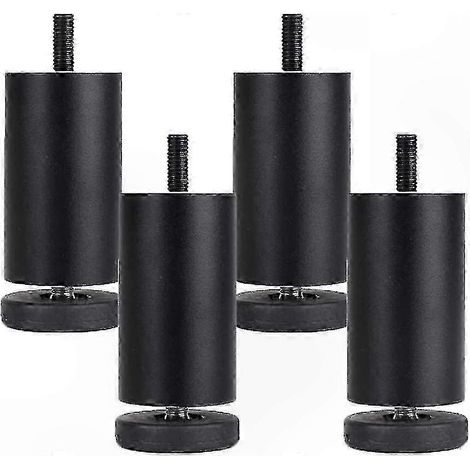 Pieds de meubles ronds en métal noir, hauteur réglable de 10 cm, lot de 4, adaptés aux tables, canapés, lits, etc. (1/5)