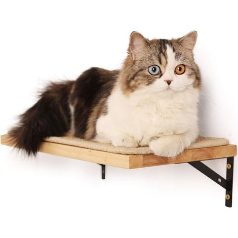 Étagère murale flottante avec tapis à griffer pour chat, 2,8 cm d'épaisseur, étagères suspendues en bois d'hévéa massif, 39,5 x 25,5 cm (1/4)