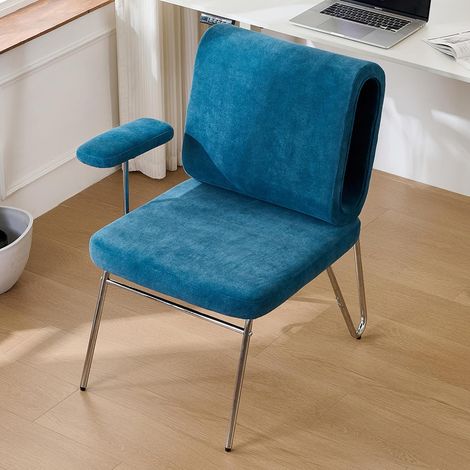 Stuhl – Bürostuhl mit integrierter Katzenhöhle, 360° drehbar mit verstellbaren Armlehnen, Metallbeine, Stoffbezug, MDF – Blau