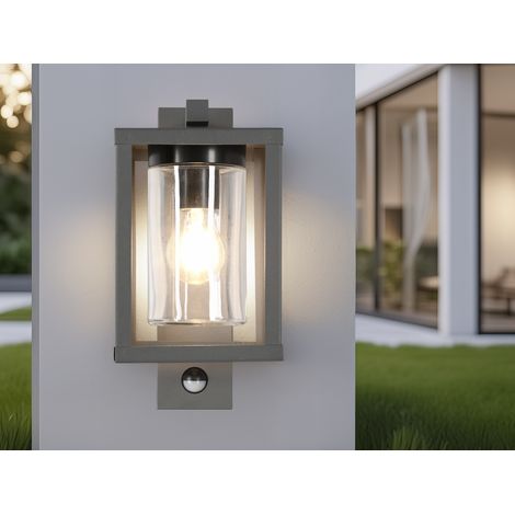 Außenwandleuchte mit Bewegungsmelder & E27 LED Laterne Anthrazit, Höhe 33cm (1/5)