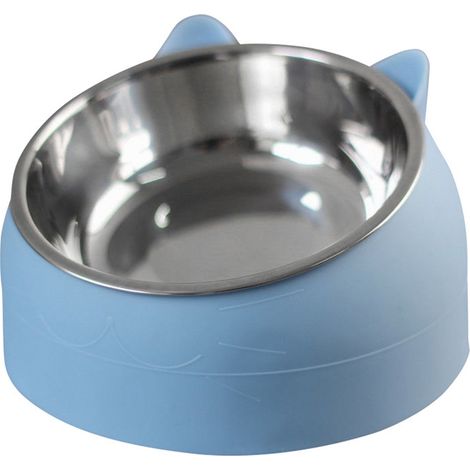 Gamelle pour animaux en acier inoxydable, amovible et antidérapante, en forme de chat bleu, pour chiens et chats. (1/5)