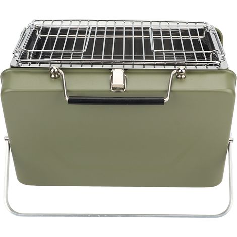 Barbecue portable au charbon de bois pliable en forme de carnet, idéal pour le camping, les pique-niques en plein air et les repas en extérieur (vert). (1/5)
