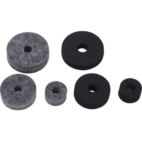 Lot de 6 patins de batterie en feutre de différentes tailles pour cymbales, rondelles antidérapantes de rechange, noir et gris (1/5)