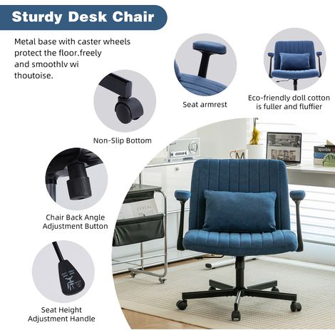 Fauteuil de bureau en velours pour bureau à domicile – siège pivotant réglable en hauteur avec accoudoirs rabattables et roulettes silencieuses – chaise de travail élégante en tissu pour espace de tra (1/5)
