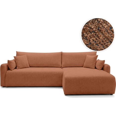 Canapé d'angle APOLINE réversible convertible 4 places avec coffre en tissu bouclette - Terracotta (1/5)