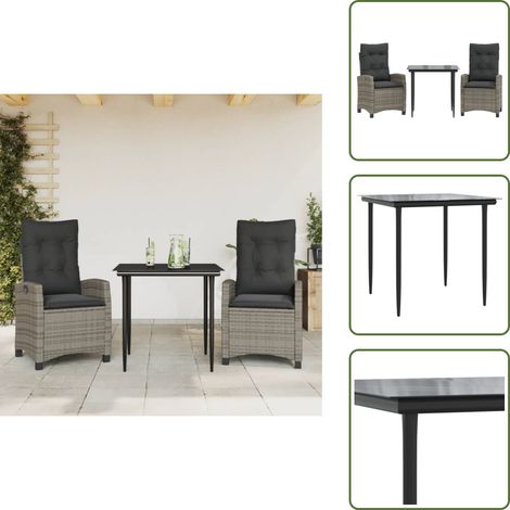 The Living Store Ensemble à manger de jardin 3 pcs coussins gris résine tressée - Chaise de jardin (1/5)