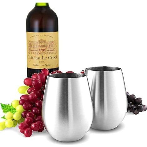 Lot de 4 verres à vin incassables en acier inoxydable 18/8 Rouge et blanc 530 ml (1/5)