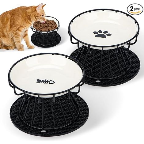 Cat Bowl Elevated Ceramic Cat Bowls Silicone Stand Metal Stand Raised Cat Bowl Height 10cm Food Water (1/5)
