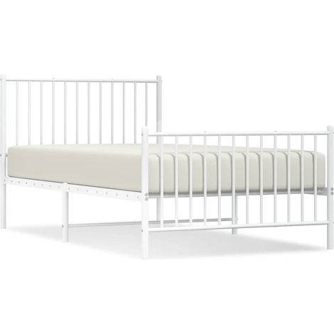Lit adulte pour 2 personnes avec tête de lit, Assemblage Facile, et pied de lit Blanc Acier OIB4156E (1/4)