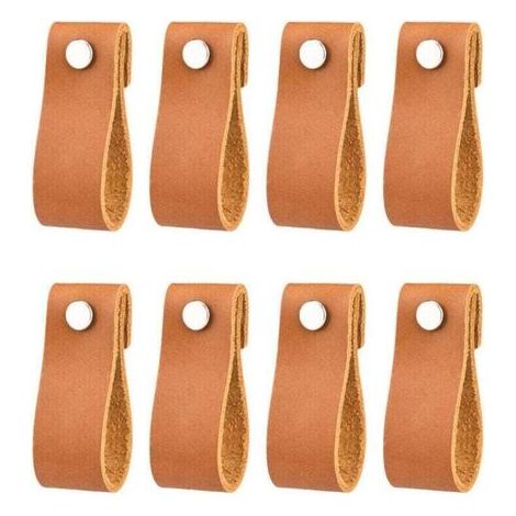 poignées en cuir pour meubles 6 2 cm poignées en cuir vintage faites à la main pour meubles de cuisine - salle de bain - armoires(café,8Pcs) (1/4)