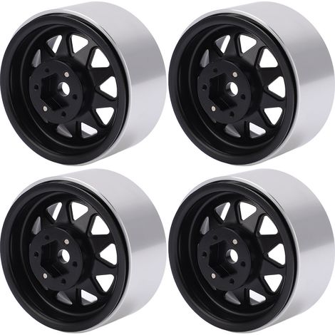 4 pièces Jantes Métal 1,9 Pouces avec Moyeu à 10 Trou Triangles pour Voiture RC 1/10 AXIAL SCX10 - Noir (1/5)