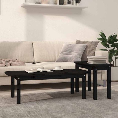 vidaXL 2 Piece Coffee Table Set Black Solid Wood Pine (1/5)
