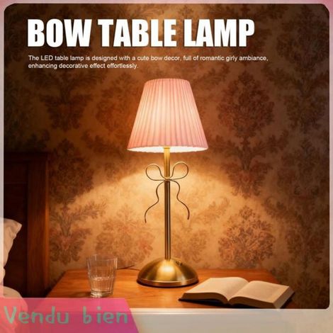 Garosa Lampe de table à arc Bow Table Lamp Cute Decorative Rechargeable LED Fabric Shade Desk Lamp For Home linge poser Rose (1/4)