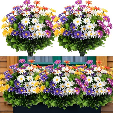 Fleurs artificielles en plein air, 5 paquets de fausses fleurs sans décoloration des plantes en plastique pour la décoration de la fenêtre du porche du jardin (couleur de mélange)