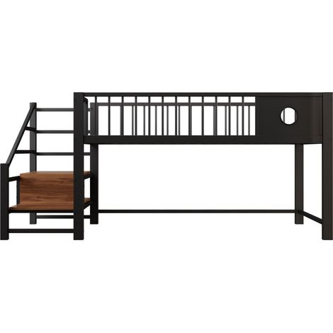 Niedriges Kinder-Hochbett 90 x 200 cm aus schwarzem Metall mit Stauraumtreppe MODENUIT (1/5)