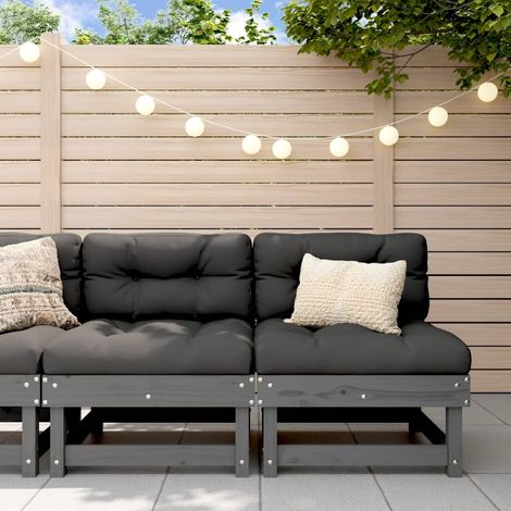 Canapés centraux avec coussins 2 pcs,Canapé de jardin,Banquette gris bois de pin massif DGBDF492281 (1/5)