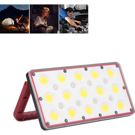 Projecteur LED, lumière rouge et bleue, lampe de camping multifonctionnelle pour l'extérieur, lampe de réparation portable et rechargeable. (1/5)