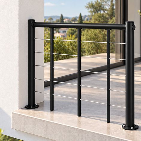 Ringhiera per scala dritta - Nero - Acciaio termolaccato - Lunghezza 1m - Corrimano in PVC - RE-I-SLM-PVC-N (1/5)