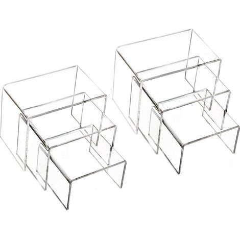 Supports d'affichage Transparents en Acrylique, 2 Ensembles de 3 étagères vitrine pour Figurines, buffets, Petits gâteaux et présentoirs à Bijoux, avec Film Protecteur Collant (1/5)