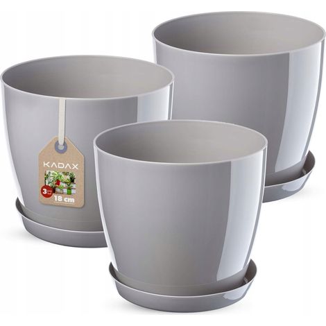 KADAX Blumentopf set mit Untersetzer, 18 cm, Grau, 3 Stück (1/5)