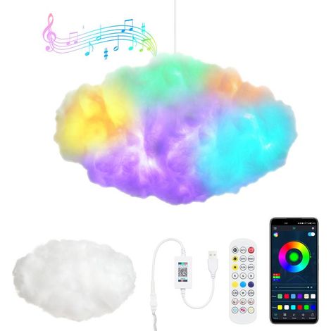 Nuvola decorativa a LED RGB 60x40 cm, lampada d'atmosfera in cotone con telecomando e app, sincronizzazione musicale, cavo da 8 m, USB (1/4)