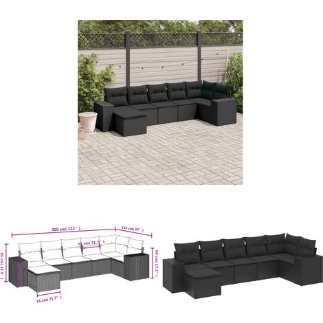 7-tlg. Garten-Sofagarnitur mit Kissen Schwarz Poly Rattan - Gartenmöbel - Outdoor Möbel - Rattan Gartenset - Lounge Set - Esstischgarnitur - Home & Living (1/3)