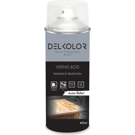 Delkolor Vernis Spécial Bois Incolore en Aérosol - 400ml  Couleur: INCOLORE BRILLANT