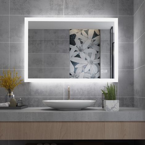 MIQU Badspiege LED 80 x 60 cm Badezimmerspiegel mit Beleuchtung kaltweiß dimmbar Lichtspiegel Wandspiegel mit Touch + beschlagfrei rechteckig (1/5)