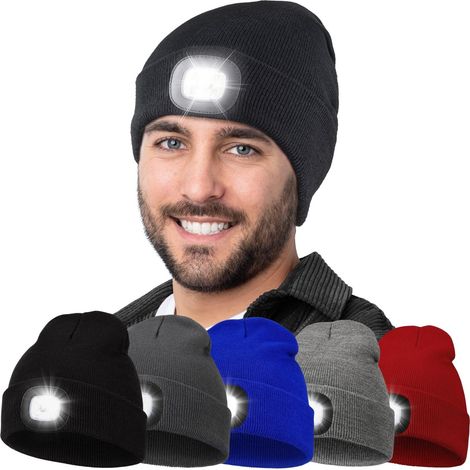 Lumineux Bonnet Chapeau, USB Rechargeable 4 LED Chapeau de Course Lampe Frontale Étanche Lumière Hiver Cadeaux pour Hommes et Femmes (1/5)