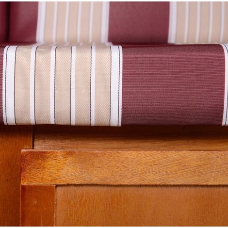 Strandkorb 2 places en pin et polyéthylène avec dossier réglable, repose-pieds, tables latérales - rouge et blanc (1/5)