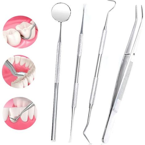 Ensemble d'hygiène dentaire professionnel - 4 pièces en acier inoxydable argenté (1/5)
