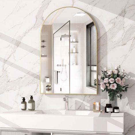 Miroir mural arche 91 x 61 cm pour salle de bain et chambre - cadre aluminium moderne - blanc