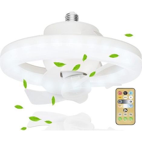 Ventilateur de Plafond avec Lumiere et Telecommande, Ventilateur Plafond Silencieux avec Douille E27, Plafonnier Ventilateur, 360° Rotation, 3 Vitesses,Timing (26cm17cm) (1/5)