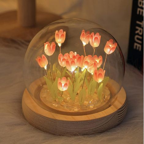 Lampe De Table Tulipe - Veilleuse Led Diy En Bois Verre - Pour Chambre Salon Bureau - Kit À Monter Soi-Même - 20 Fleurs (1/5)