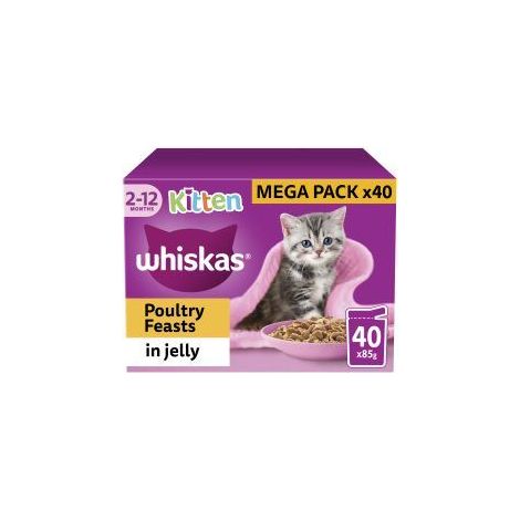 Whiskas Kitten Poultry Feasts Wet Cat Food Pouches in Jelly - 85g - 816390