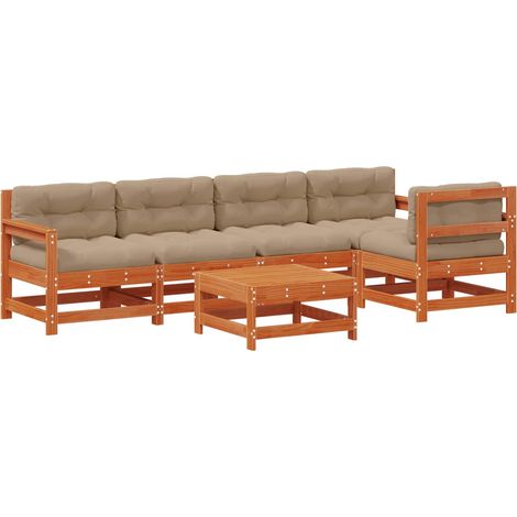 Garden Lounge Set 6 pcs Wax Brown Solid Pine Wood vidaXL (1/5)