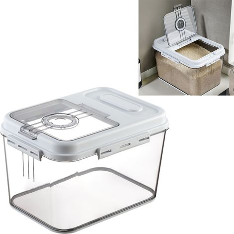 Seau distributeur de riz de 7500 g en plastique hermétique avec couvercle magnétique, idéal pour la cuisine et le stockage des aliments secs et des aliments pour animaux. (1/5)
