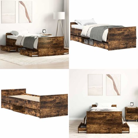 Bettgestell mit Kopf- und Fußteil Räuchereiche 100x200 cm - Holzbettfassungen - Massivholzbette - Doppelbett - Bettkopf - Lattenrost - Home & Living