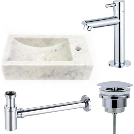 FugaFlow Eccelente Arredo Pack Lave-mains - 22x40x10cmcm - 1 trou de robinet - droite - marbre - robinet Chrome - Blanc