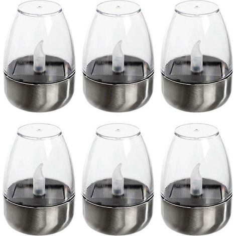Lot de 6 bougies solaires LED sans flamme, rechargeables, veilleuses pour décoration de jardin, mariages et fêtes en extérieur. (1/5)